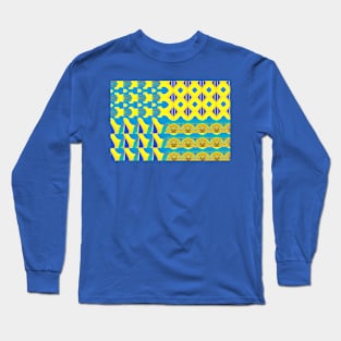 Yellow and Blue Abstract Pattern Long Sleeve T-Shirt